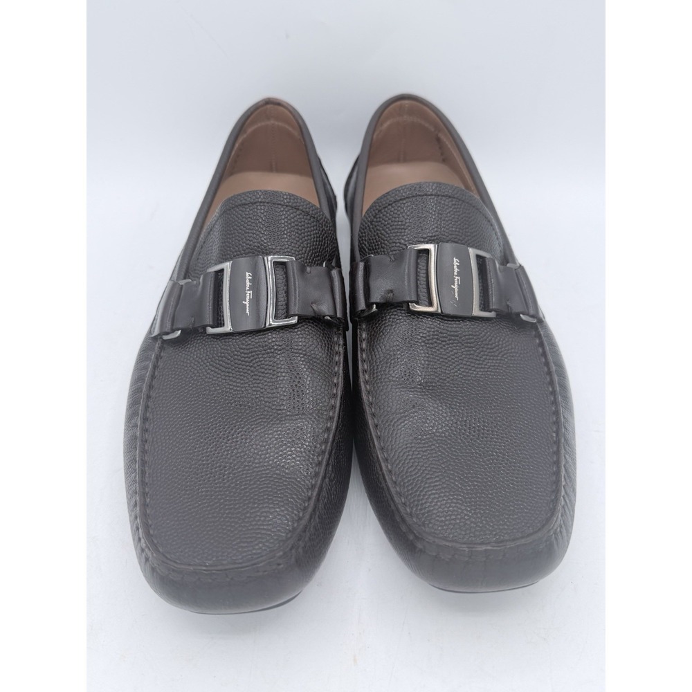 Salvatore Ferragamo Sardegna Brown Pebbled‎ Leather Driving Loafers Men's 10.5 D